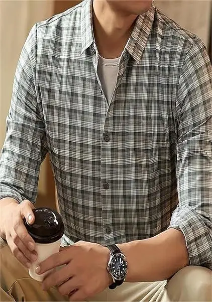 Small Check Shirt For Men Casual Shirt Full Sleeve