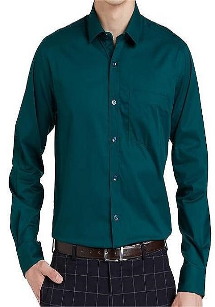 Solid Cotton Formal Shirt For Men Full Sleeve Plain Bottle Green Color