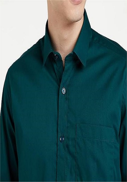Solid Cotton Formal Shirt For Men Full Sleeve Plain Bottle Green Color