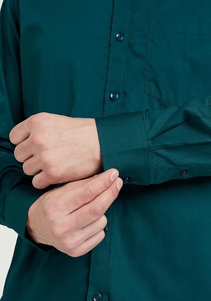 Solid Cotton Formal Shirt For Men Full Sleeve Plain Bottle Green Color