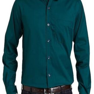 Solid Cotton Formal Shirt For Men Full Sleeve Plain Bottle Green Color