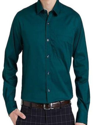 Solid Cotton Formal Shirt For Men Full Sleeve Plain Bottle Green Color