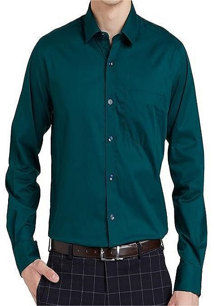 Solid Cotton Formal Shirt For Men Full Sleeve Plain Bottle Green Color