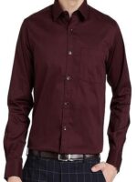 Formal Cotton Long Sleeve Shirt For Men Wine Color Regular Fit