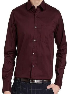 Formal Cotton Long Sleeve Shirt For Men Wine Color Regular Fit