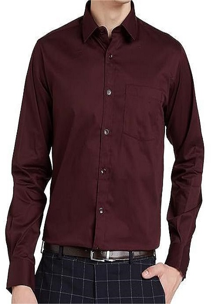 Formal Cotton Long Sleeve Shirt For Men Wine Color Regular Fit