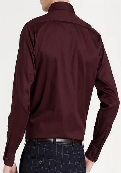 Formal Cotton Long Sleeve Shirt For Men Wine Color Regular Fit