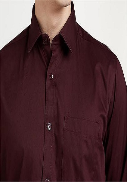 Formal Cotton Long Sleeve Shirt For Men Wine Color Regular Fit