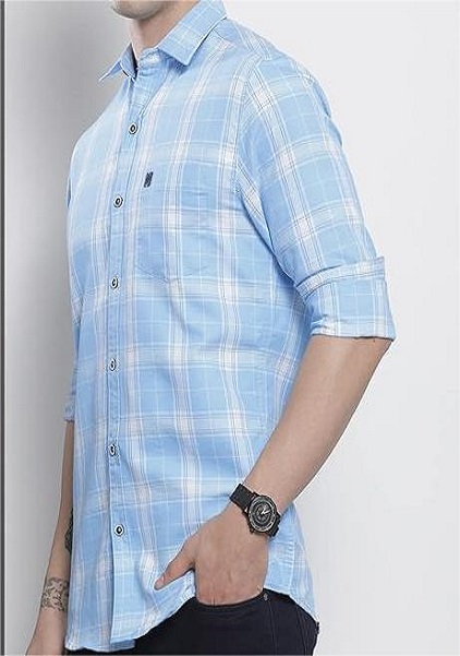 Men Regular Fit Checkered Full Sleeves Cutaway Collar Casual Shirt