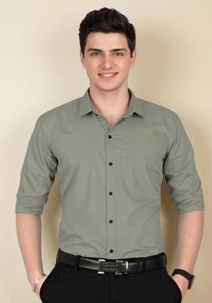 Men Slim Fit Solid Spread Collar Formal Shirt