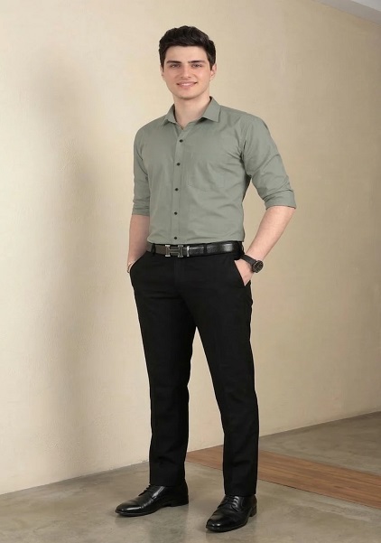 Men Slim Fit Solid Spread Collar Formal Shirt