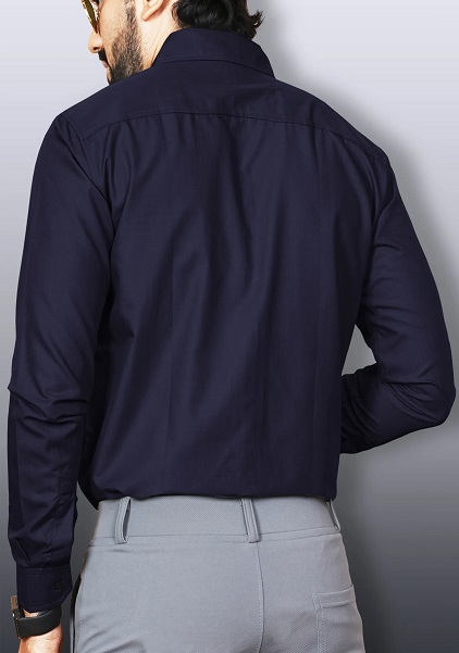 Dark Blue Solid Button Down Collar Formal Shirt For Men