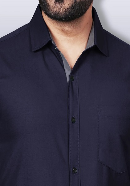 Dark Blue Solid Button Down Collar Formal Shirt For Men
