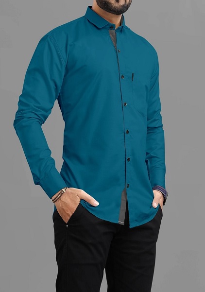 Men Regular Fit  Blue Color Formal Shirt
