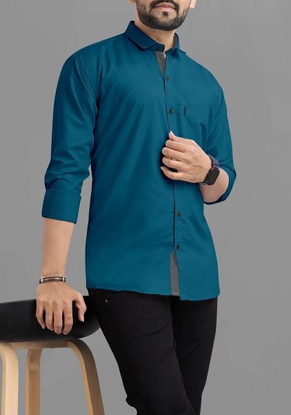 Men Regular Fit  Blue Color Formal Shirt