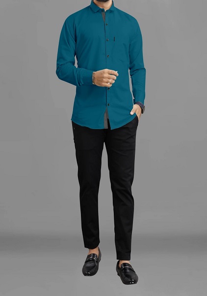 Men Regular Fit  Blue Color Formal Shirt
