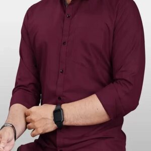 Maroon Color Spread Collar Formal Shirt For Men