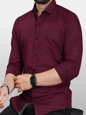 Maroon Color Spread Collar Formal Shirt For Men