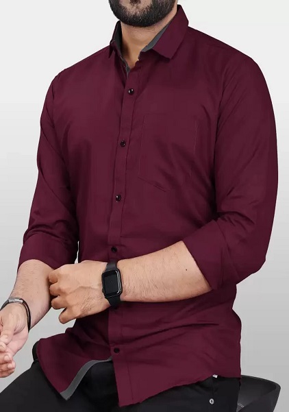 Maroon Color Spread Collar Formal Shirt For Men