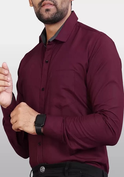 Maroon Color Spread Collar Formal Shirt For Men