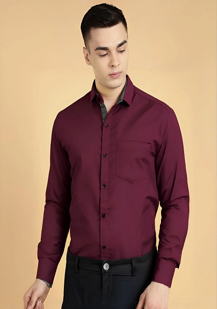 Maroon Color Spread Collar Formal Shirt For Men