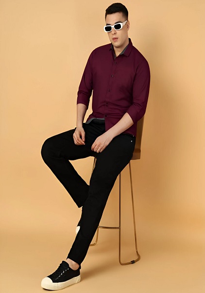 Maroon Color Spread Collar Formal Shirt For Men