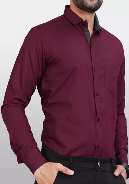 Maroon Color Spread Collar Formal Shirt For Men