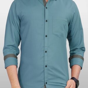 Spread Collar Solid Slim Fit Formal Shirt For Men