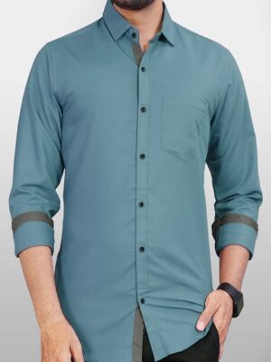 Spread Collar Solid Slim Fit Formal Shirt For Men