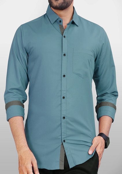 Spread Collar Solid Slim Fit Formal Shirt For Men