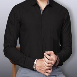Black Colour Formal Shirt Regular Fit Button Down Collar