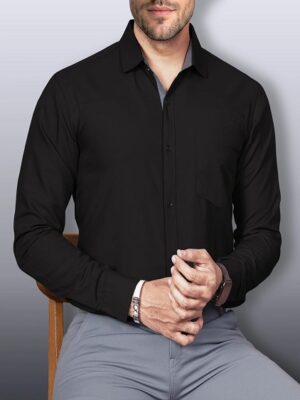 Black Colour Formal Shirt Regular Fit Button Down Collar