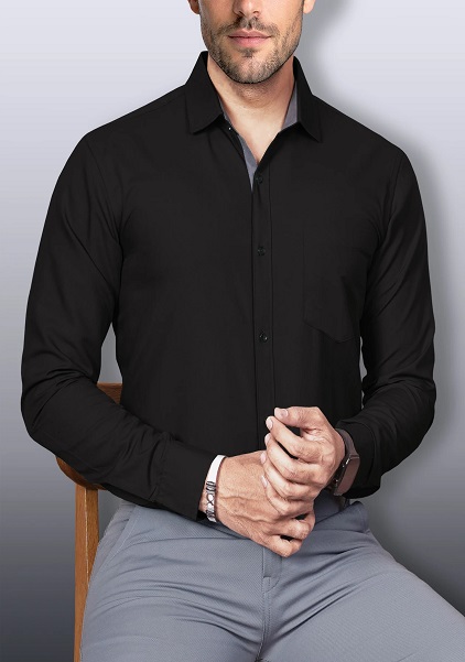 Black Colour Formal Shirt Regular Fit Button Down Collar