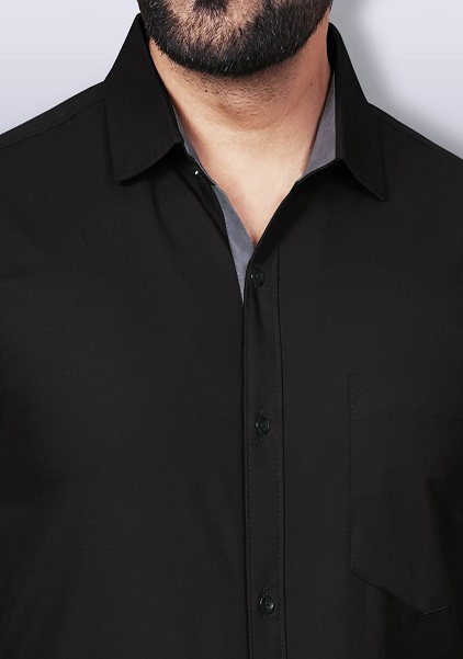Black Colour Formal Shirt Regular Fit Button Down Collar