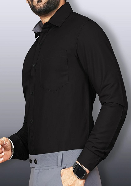 Black Colour Formal Shirt Regular Fit Button Down Collar