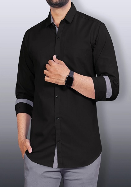 Black Colour Formal Shirt Regular Fit Button Down Collar