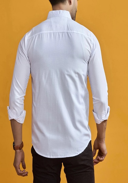 White Color Slim Fit Spread Collar Formal Shirt For Men