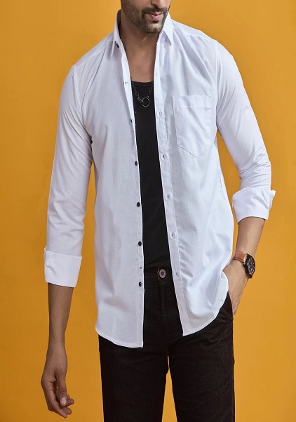 White Color Slim Fit Spread Collar Formal Shirt For Men