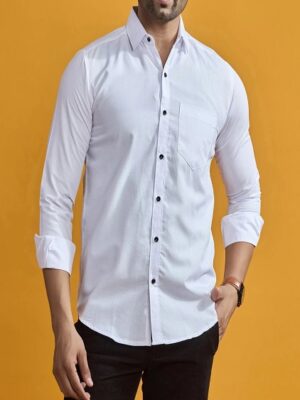 White Color Slim Fit Spread Collar Formal Shirt For Men