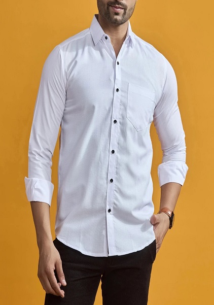 White Color Slim Fit Spread Collar Formal Shirt For Men