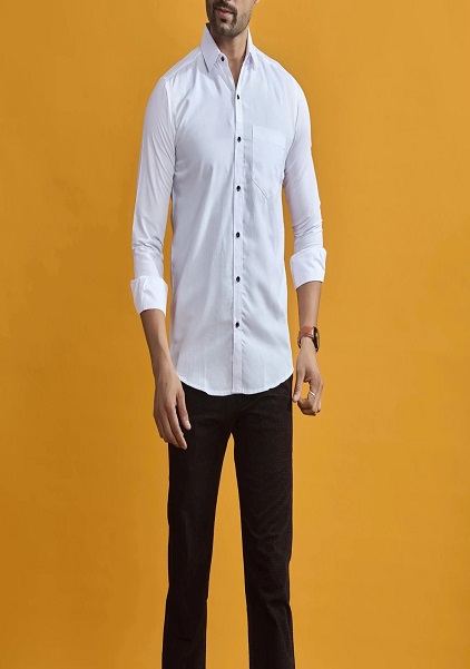 White Color Slim Fit Spread Collar Formal Shirt For Men