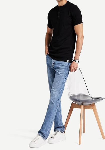 Mens Regular Fit Plain Half Sleeve T-shirt Mandarin Collar