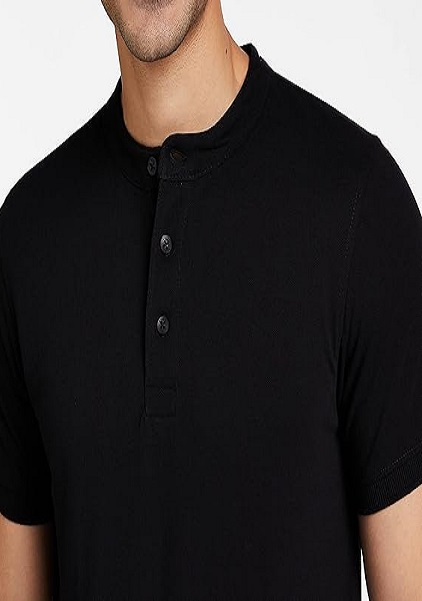 Mens Regular Fit Plain Half Sleeve T-shirt Mandarin Collar
