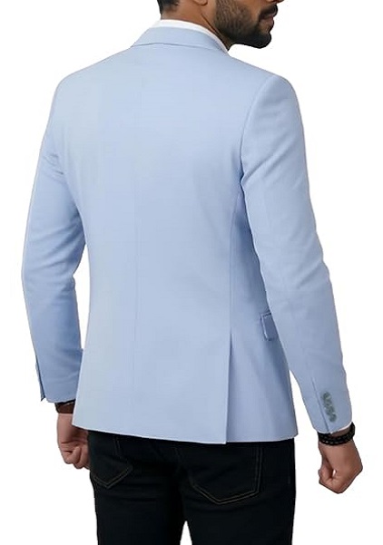 Light Blue Single Button Notch Lapel Slim Fit Blazer For Men
