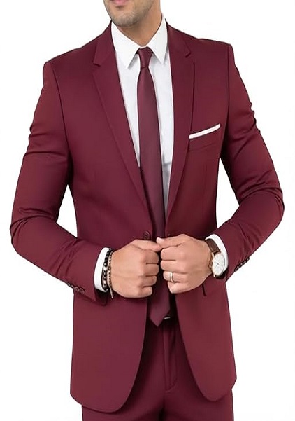 Maroon Blazer Formal Jacket Single Button Notch Lapel