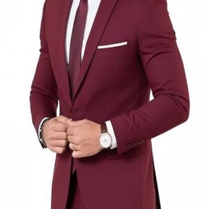 Maroon Blazer Formal Jacket Single Button Notch Lapel