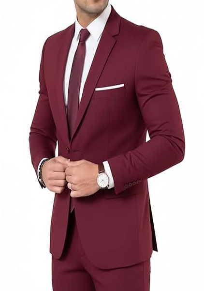 Maroon Blazer Formal Jacket Single Button Notch Lapel