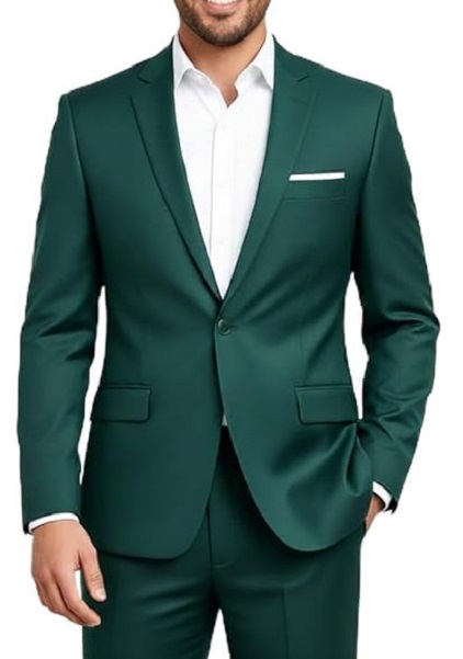 Mens Green Single Button Business Suit Jacket
