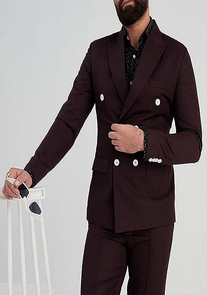 Double Breasted Maroon Slim Fit Formal Blazer For Men