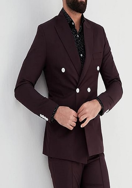 Double Breasted Maroon Slim Fit Formal Blazer For Men